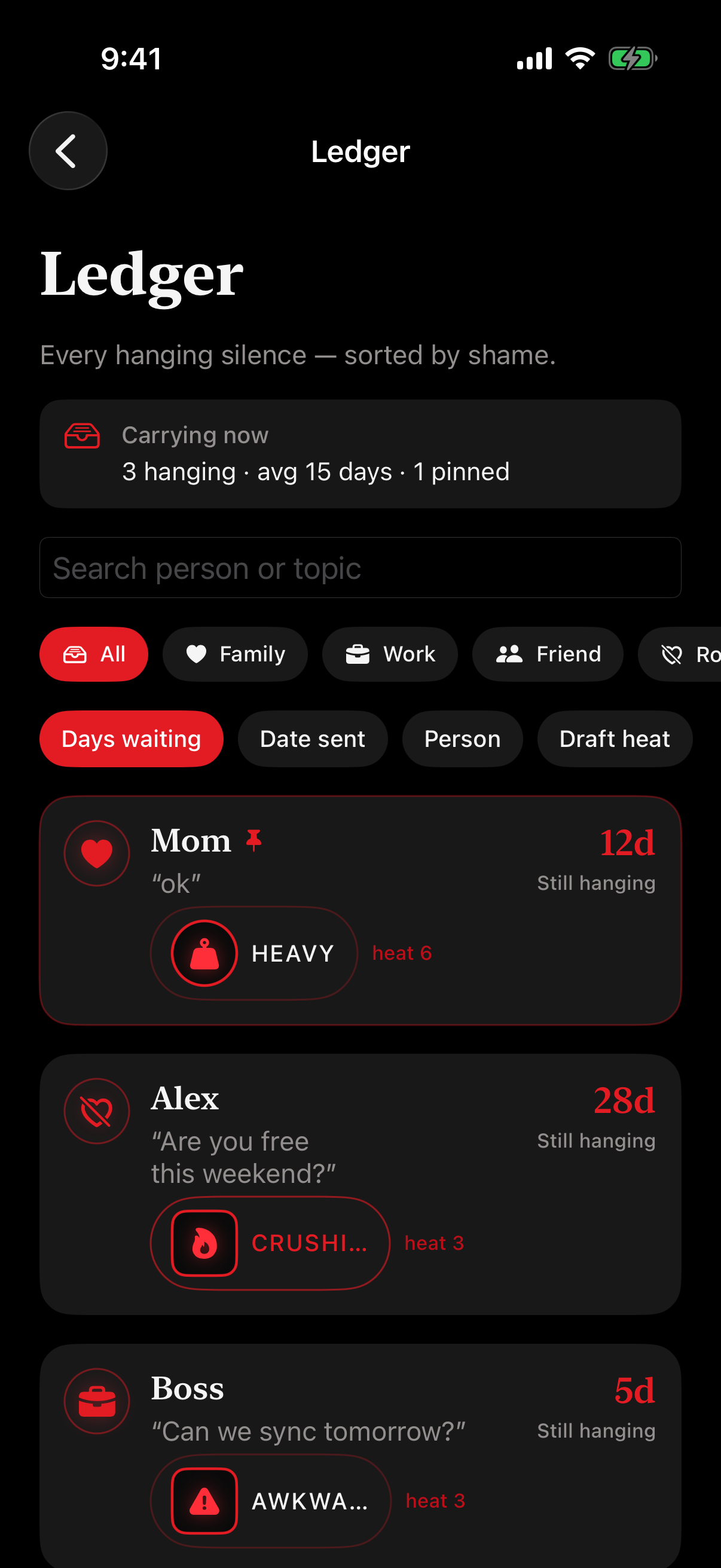 Ledger screen